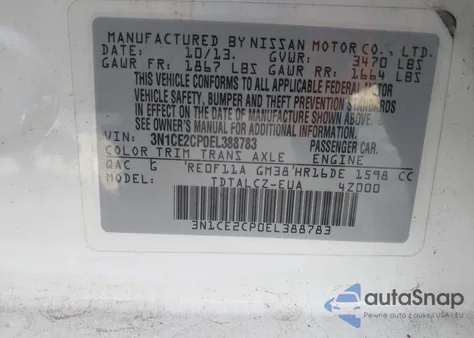 2014 Nissan Versa Note S from USA, damaged, VIN 3N1CE2CP0EL388783